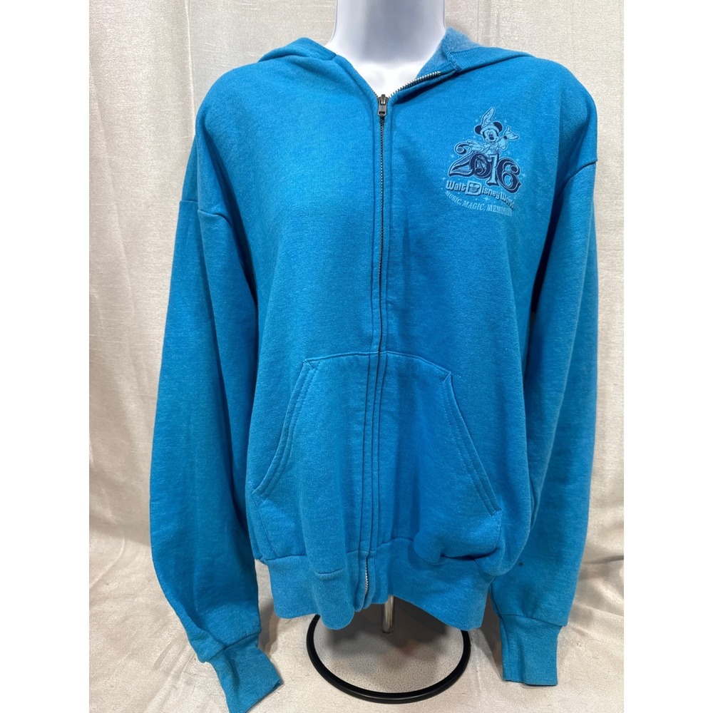 Disney World 2016 Music Magic Memories Blue‎ Zip Hoodie Mickey Mouse XL Hanes